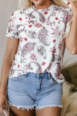 Outlet Dear-Lover Vintage Paisley Mock Neck T Shirt White