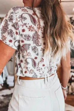 Outlet Dear-Lover Vintage Paisley Mock Neck T Shirt White