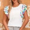 New Dear-Lover Voluminous Printed Puff Sleeve Textured Top White