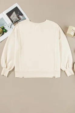 Discount Dear-Lover Waffle knit Bishop Sleeve Split Oversized Top White