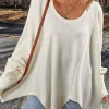 Online Dear-Lover Waffle Knit Exposed Seam V Neck Oversized Top White