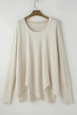 Online Dear-Lover Waffle Knit Exposed Seam V Neck Oversized Top White