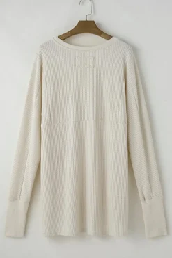 Online Dear-Lover Waffle Knit Exposed Seam V Neck Oversized Top White