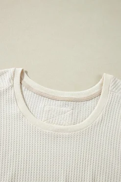 Online Dear-Lover Waffle Knit Exposed Seam V Neck Oversized Top White