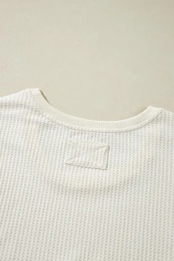 Online Dear-Lover Waffle Knit Exposed Seam V Neck Oversized Top White
