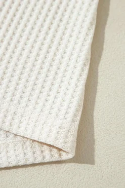 Online Dear-Lover Waffle Knit Exposed Seam V Neck Oversized Top White