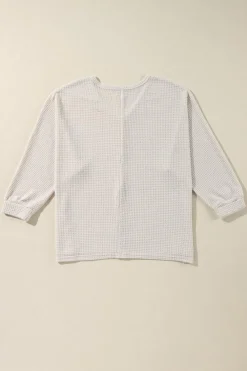 New Dear-Lover Waffle Knit Side Slits Loose Fit V Neck Top White