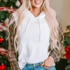 Discount Dear-Lover Waffle Patch Plaid Sleeve Kangaroo Pocket Hoodie White