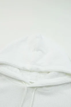 Discount Dear-Lover Waffle Patch Plaid Sleeve Kangaroo Pocket Hoodie White