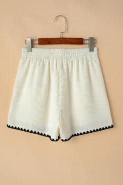 Fashion Dear-Lover Waffle Texture Contrast Ricrac Hemline Casual Shorts White