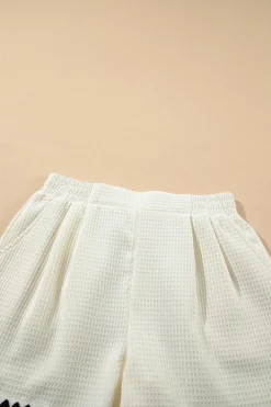 Fashion Dear-Lover Waffle Texture Contrast Ricrac Hemline Casual Shorts White