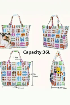 Hot Dear-Lover Waterproof Slippers Pattern Beach Tote Bag White