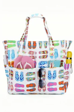 Hot Dear-Lover Waterproof Slippers Pattern Beach Tote Bag White
