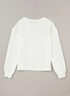 Online Dear-Lover Wavy Texture Drop Shoulder Long Sleeve Top White