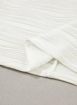 Online Dear-Lover Wavy Texture Drop Shoulder Long Sleeve Top White