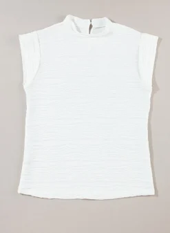 Outlet Dear-Lover Wavy Textured Mock Neck Cap Sleeve Top White