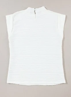 Outlet Dear-Lover Wavy Textured Mock Neck Cap Sleeve Top White