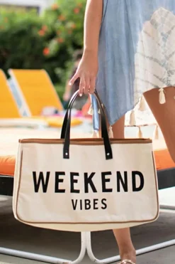 New Dear-Lover WEEKEND VIBES Canvas Tote White