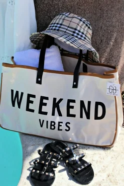 New Dear-Lover WEEKEND VIBES Canvas Tote White