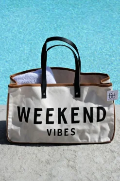 New Dear-Lover WEEKEND VIBES Canvas Tote White