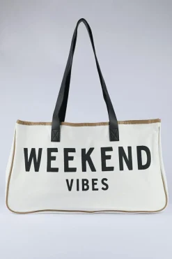 New Dear-Lover WEEKEND VIBES Canvas Tote White