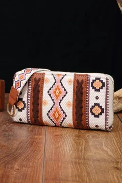New Dear-Lover Western Aztec Print PU Leather Wristlet Wallet White