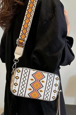 Outlet Dear-Lover Western Aztec Print PU Leather Square Single Shoulder Bag White