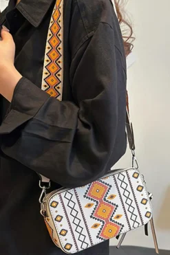 Outlet Dear-Lover Western Aztec Print PU Leather Square Single Shoulder Bag White