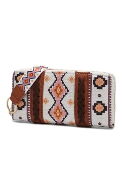 New Dear-Lover Western Aztec Print PU Leather Wristlet Wallet White