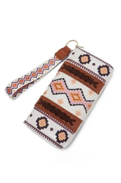 New Dear-Lover Western Aztec Print PU Leather Wristlet Wallet White