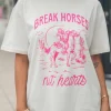 Outlet Dear-Lover Western BREAK HORSES Cowboy Graphic Crewneck T Shirt White