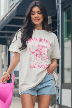 Outlet Dear-Lover Western BREAK HORSES Cowboy Graphic Crewneck T Shirt White