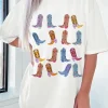 Hot Dear-Lover Western Cowgirl Boots Graphic Crewneck Tunic T Shirt White