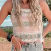 Hot Dear-Lover Western Fashion Print Tie Back Spaghetti Strap Tank White