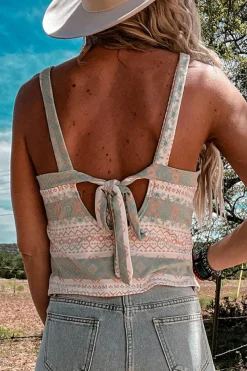 Hot Dear-Lover Western Fashion Print Tie Back Spaghetti Strap Tank White