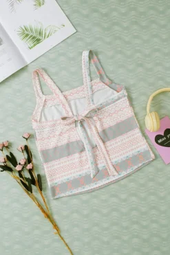 Hot Dear-Lover Western Fashion Print Tie Back Spaghetti Strap Tank White