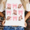 Outlet Dear-Lover Western Hat Boots Bow Knot Casual Graphic T Shirt White