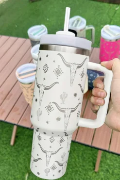 Discount Dear-Lover Western Horn Stainless Steel Thermos Cup 40oz White