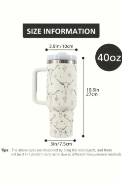 Discount Dear-Lover Western Horn Stainless Steel Thermos Cup 40oz White