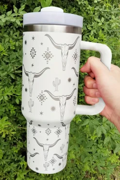 Discount Dear-Lover Western Horn Stainless Steel Thermos Cup 40oz White