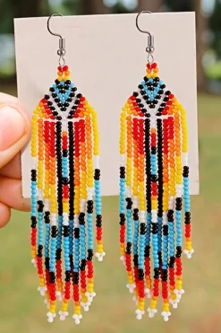 Hot Dear-Lover Western Rice Bead Tassel Hook Earring White
