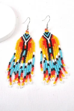 Hot Dear-Lover Western Rice Bead Tassel Hook Earring White