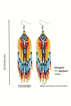Hot Dear-Lover Western Rice Bead Tassel Hook Earring White