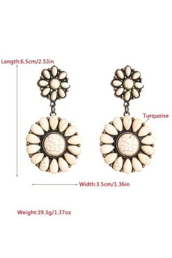 Discount Dear-Lover Western Turquoise Inlay Flower Shape Stud Earrings White