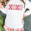 Hot Dear-Lover XOXO Glitter Chenille Cable Knit Pullover Sweatshirt White