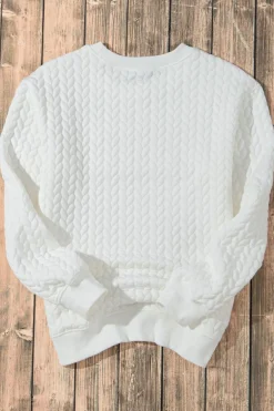 Hot Dear-Lover XOXO Glitter Chenille Cable Knit Pullover Sweatshirt White