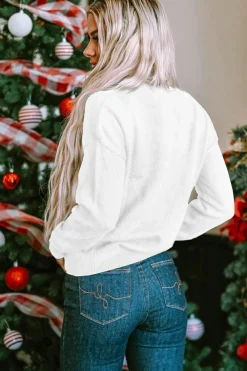 Discount Dear-Lover XOXO Glitter Print Round Neck Casual Sweater White