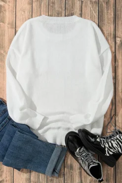 Discount Dear-Lover XOXO Glitter Print Round Neck Casual Sweater White
