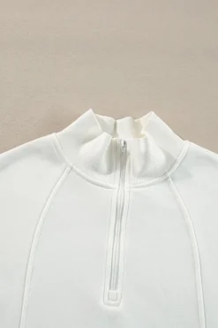 Online Dear-Lover Zipped Neck Pullover Drop Shoulder Sweatshirt White