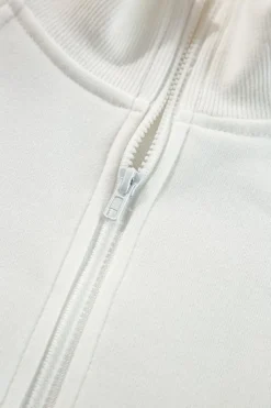 Online Dear-Lover Zipped Neck Pullover Drop Shoulder Sweatshirt White